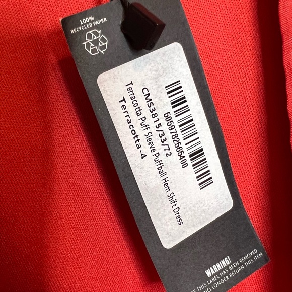 NWT PRETTYLITTLETHING Rust Puff Sleeve Puffball Hem Shift Dress. Size 0 - Picture 11 of 11